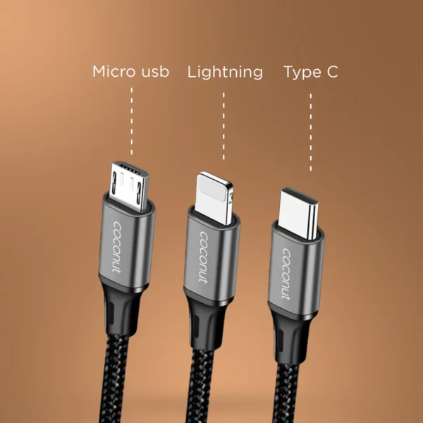 COCONUT TYPE C|MICRO|IPHONE CHARGER CABLE 3 IN 1 (C16) - Image 4